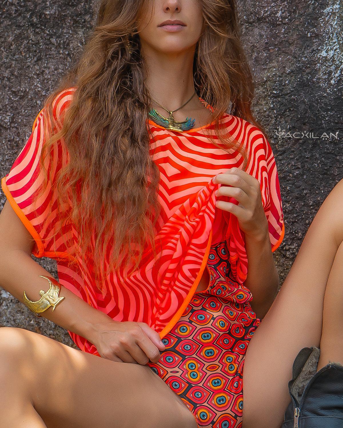 Wideneck Top / Voile - Orange PINKSPOOTZ Punch - Yacxilan Artwear